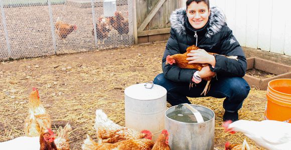Female with chicken